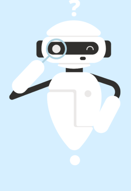 Graphic - Robot with a question mark above his head holding a magnifying glass