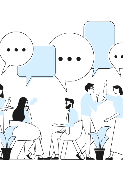 Illustration - People Talking with chat boxes above